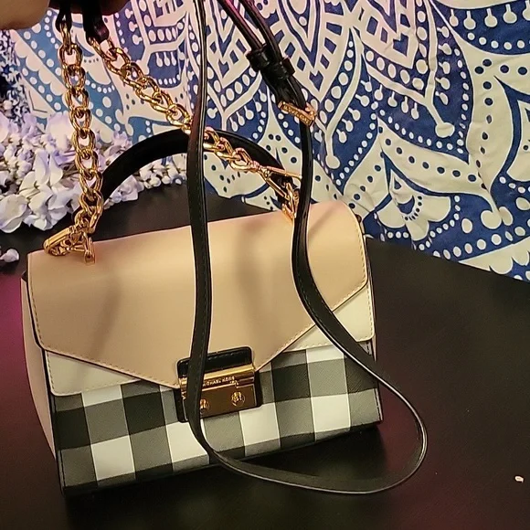 Michael Kors Black Cream Checkered Crossbody Satchel - Picture 8 of 8
